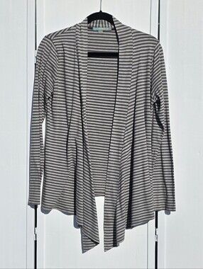Boden Striped Open-Front Women's Cardigan Sweater - Green/Grey Size 10